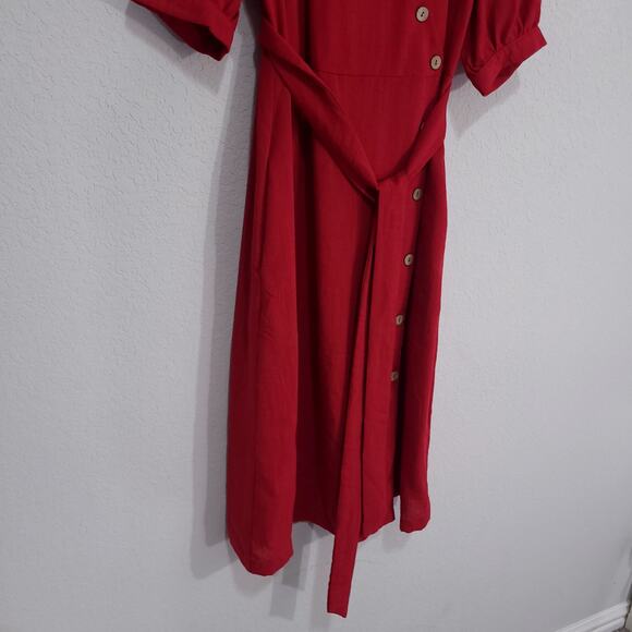 Love Kuza Dress Womens Small Red Midi Below Knee Cotton Linen Summer Office - Picture 12 of 15